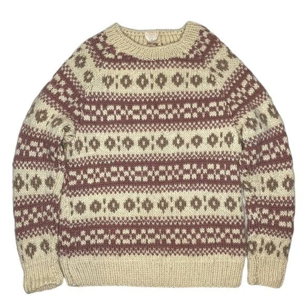 Vintage Hand Knitted Pier 1 Imports New Zealand Wool Sweater: Size Large